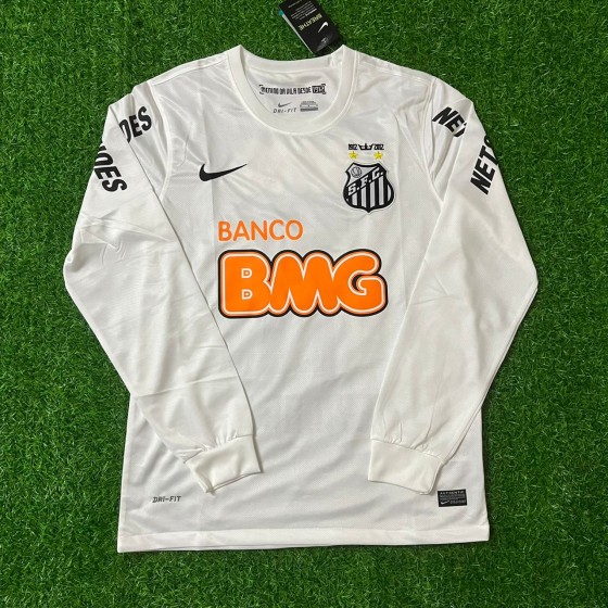 Neymar Jr Santos FC White Retro Long Sleeve Football Jersey Trikot