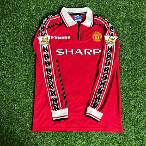 David Beckham 7 - Manchester United 1999 Red Long Sleeve Kit Jersey Trikot Maillot