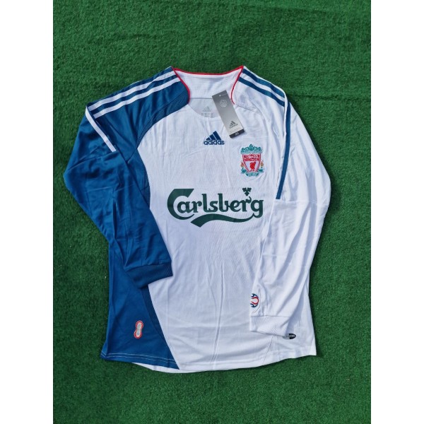 Steven Gerrard Liverpool 2007 White Blue Long Sleeve Retro Jersey